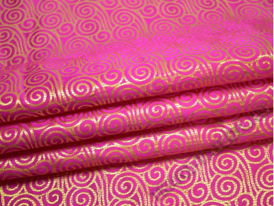 Китайский шелк розовый золотистый принт - фото