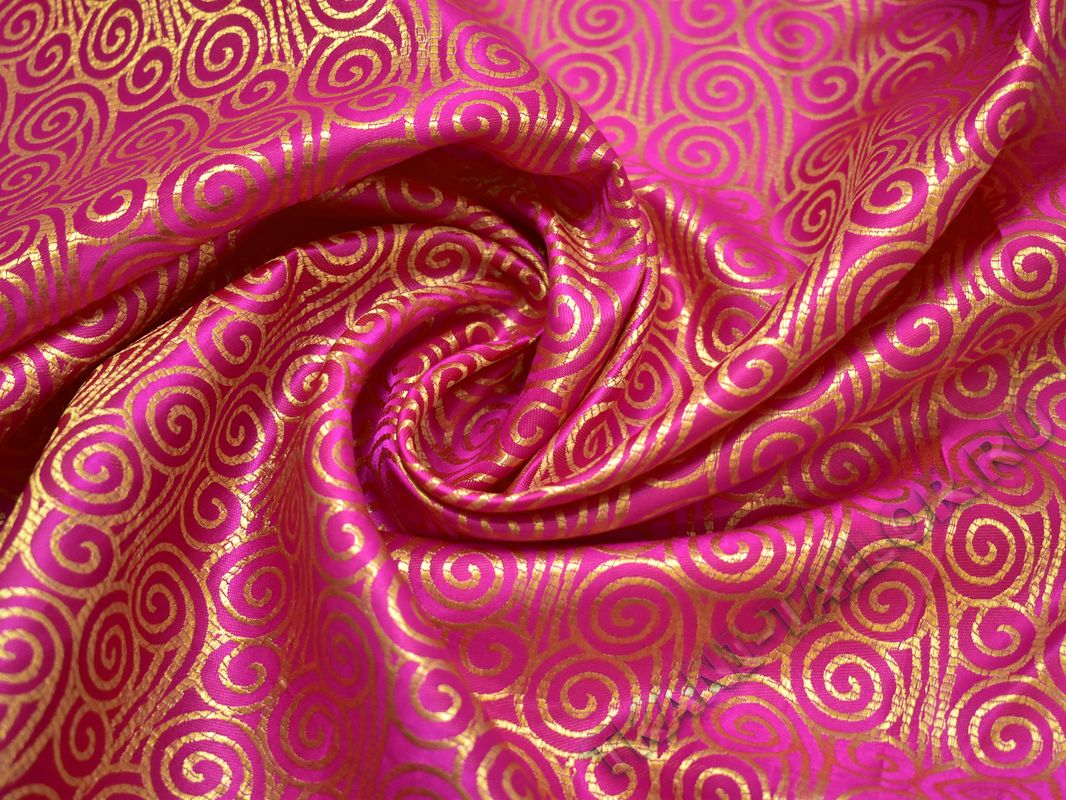Китайский шелк розовый золотистый принт - фото 4