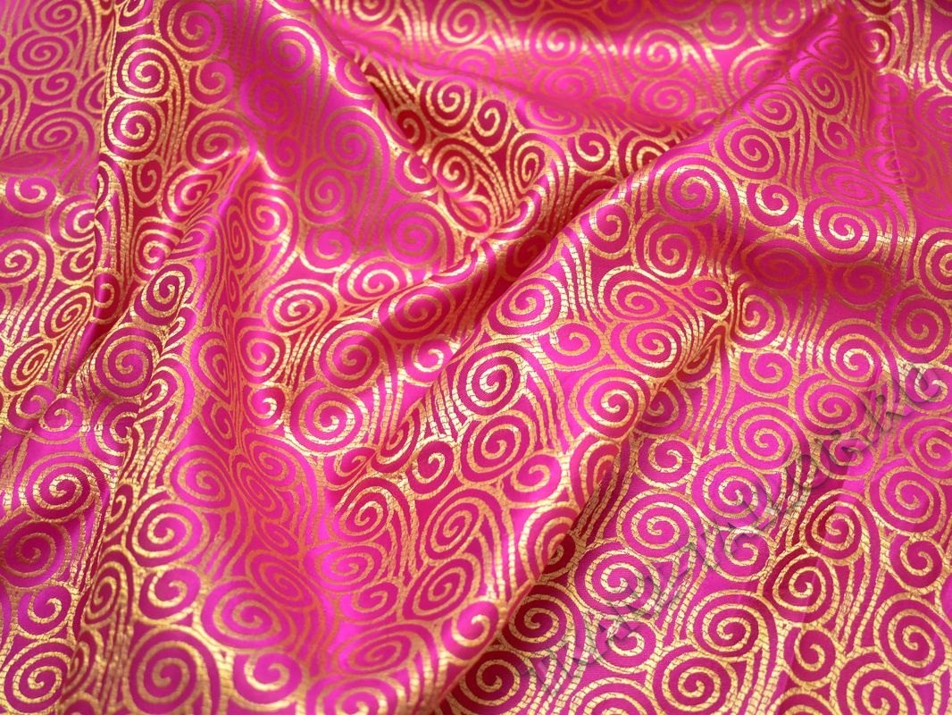 Китайский шелк розовый золотистый принт - фото 5