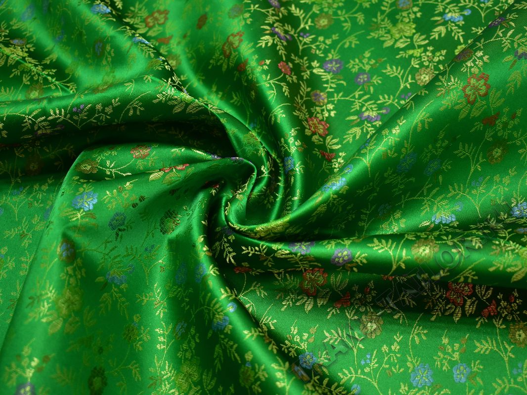 Китайский шелк зеленый с цветочным узором - фото 4