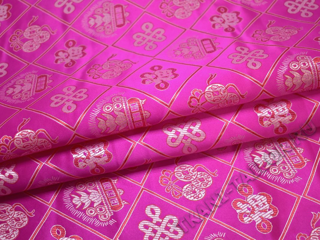 Китайский шелк розовый серебристый принт - фото 1