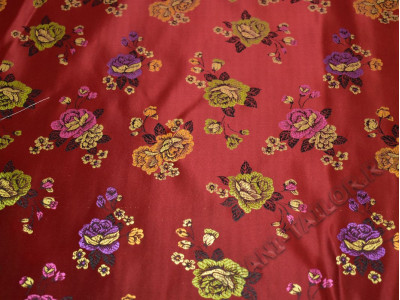 Китайский шелк бордовый цветочный принт - фото
