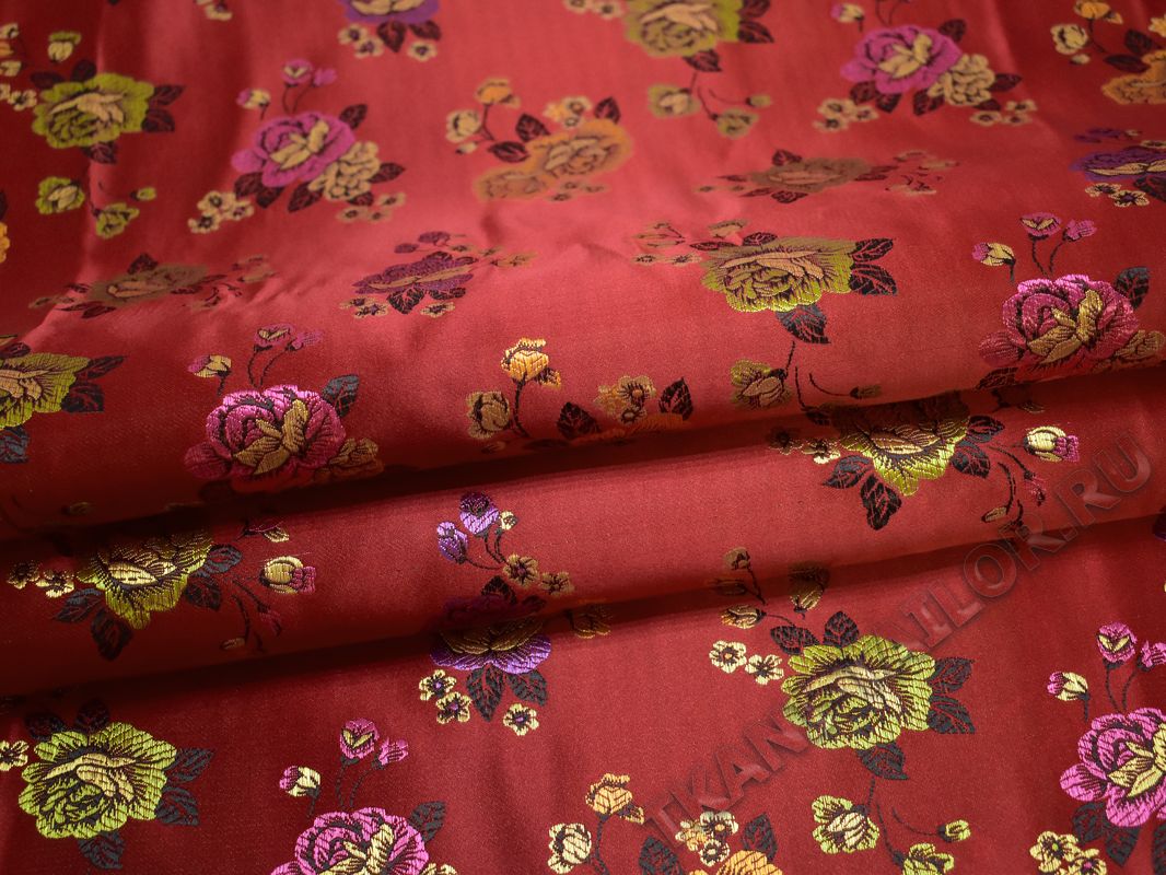 Китайский шелк бордовый цветочный принт - фото 3