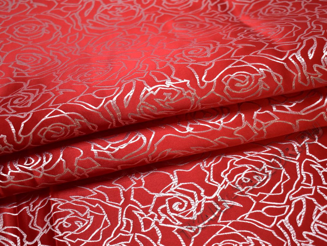 Китайский шелк красный принт розы - фото 3