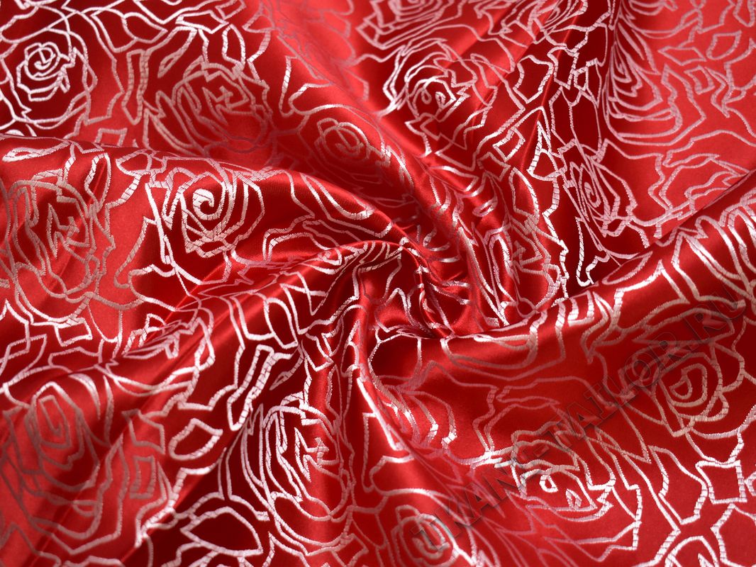 Китайский шелк красный принт розы - фото 4