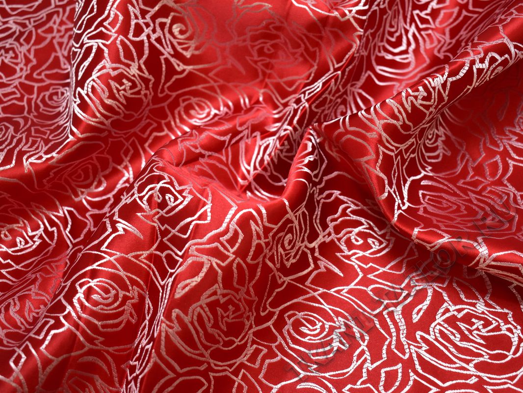 Китайский шелк красный принт розы - фото 5