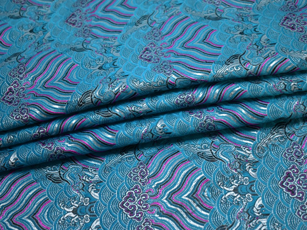 Китайский шелк голубой с розовым узором - фото 1