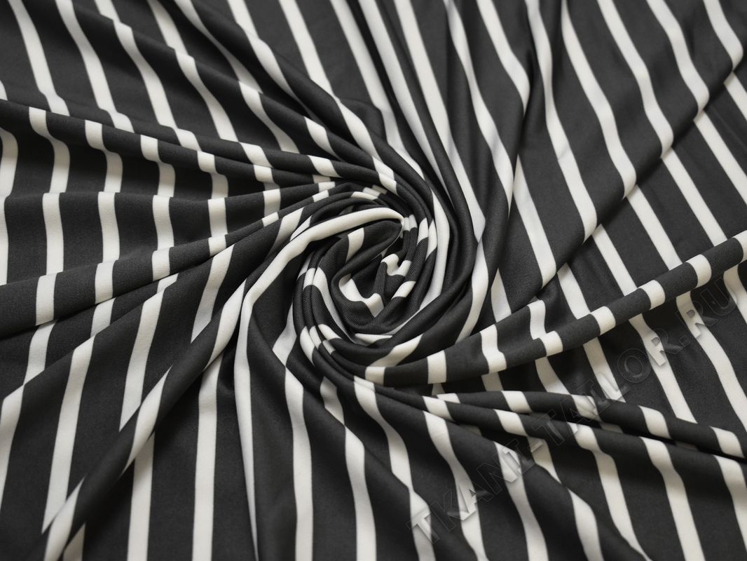 Трикотаж полиэстеровый серый в белую полоску - фото 4