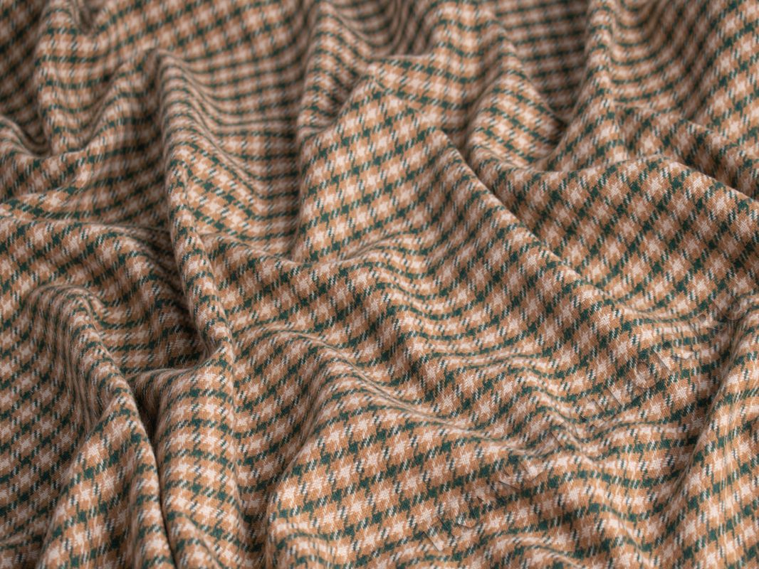 Костюмная ткань бежево-зеленая гусиная лапка - фото 3