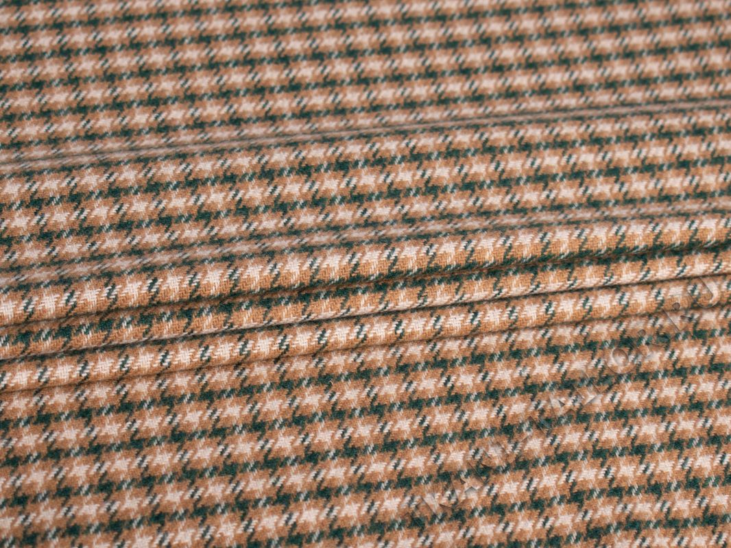 Костюмная ткань бежево-зеленая гусиная лапка - фото 1