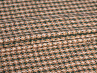 Костюмная ткань бежево-зеленая гусиная лапка - фото
