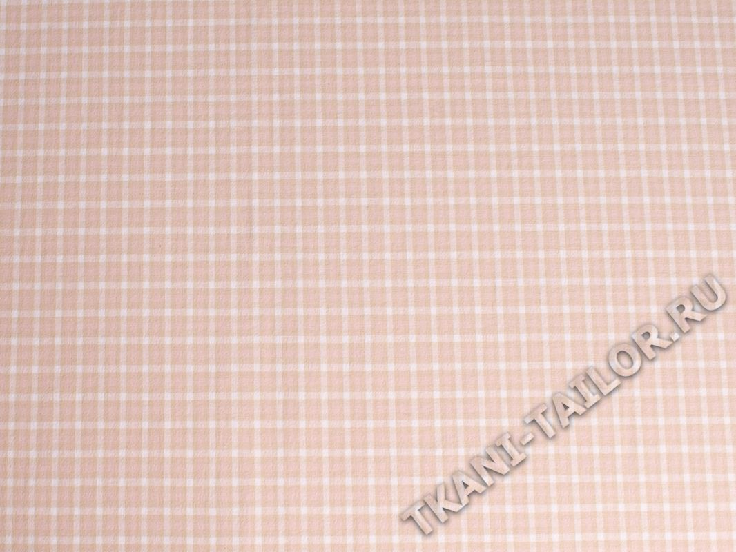 Костюмный хлопок бежевый в бело-розовую клетку - фото 2