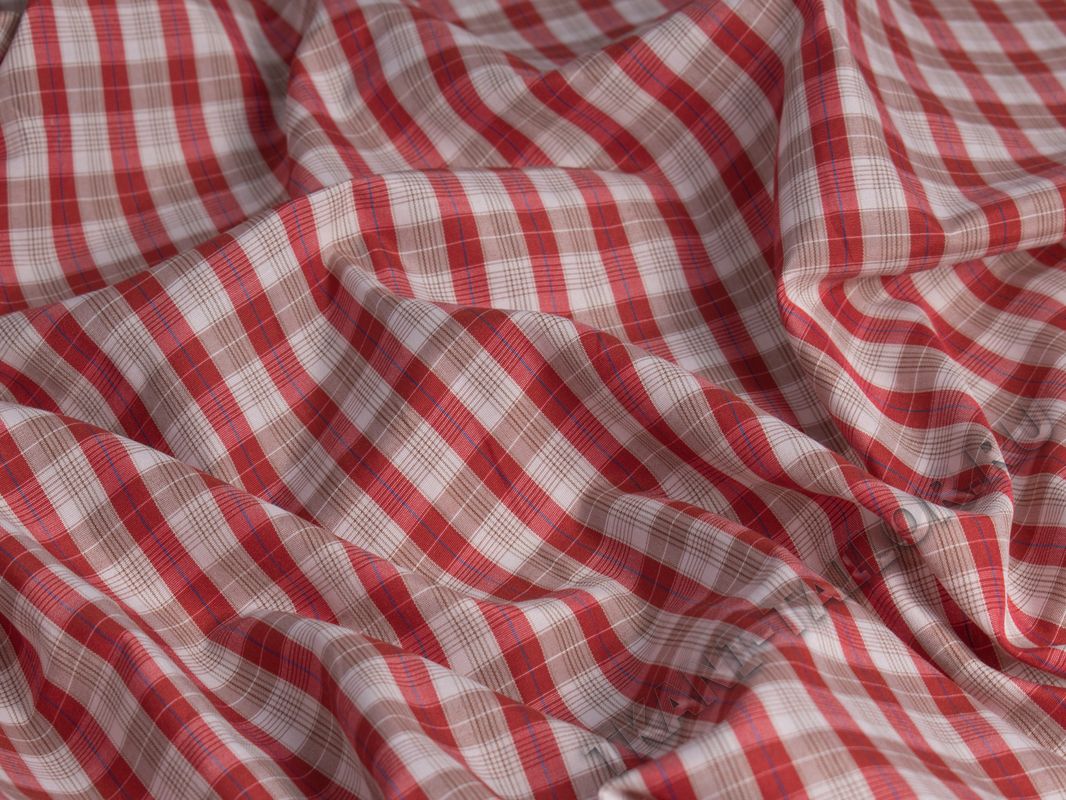 Рубашечная ткань красно-бежевая клетка тартан - фото 3