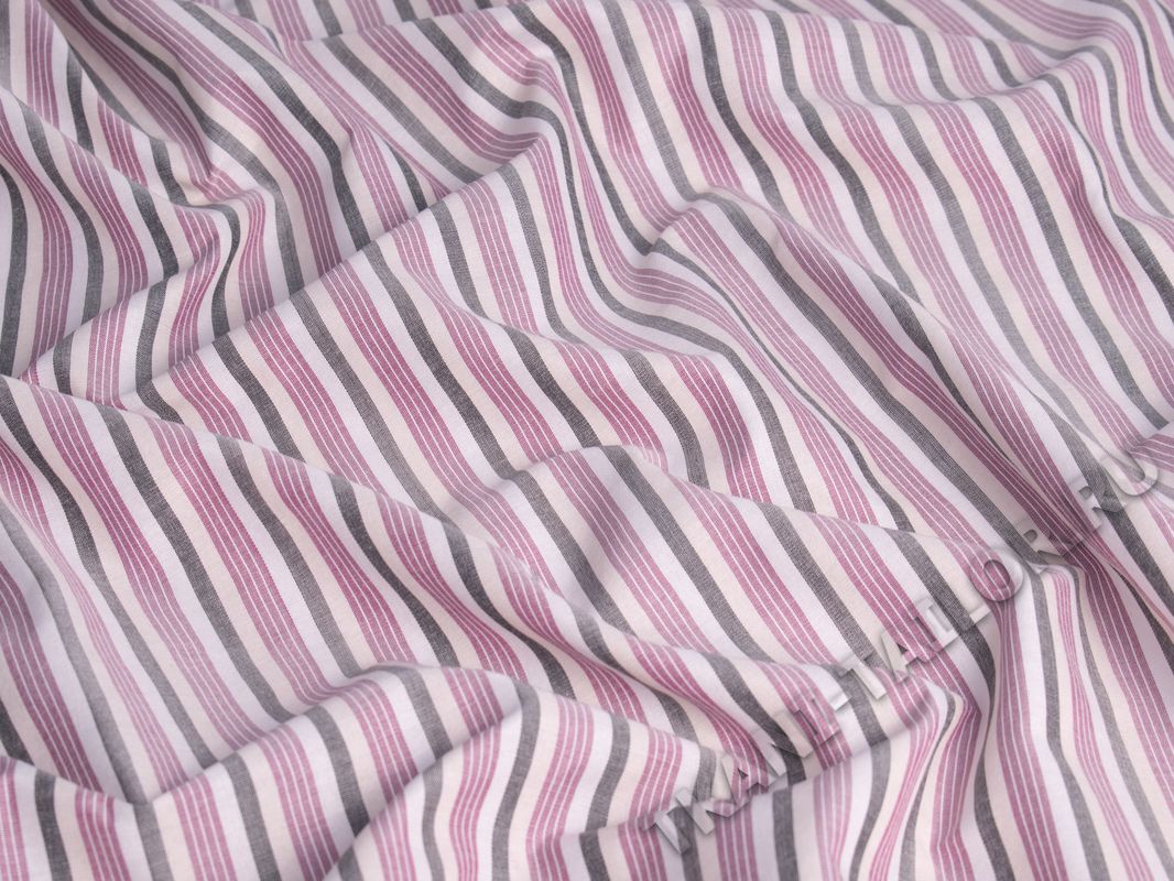 Рубашечный хлопок белый в розовую серую полоску - фото 3
