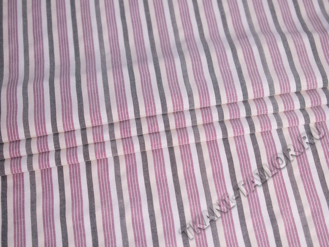 Рубашечный хлопок белый в розовую серую полоску - фото 1