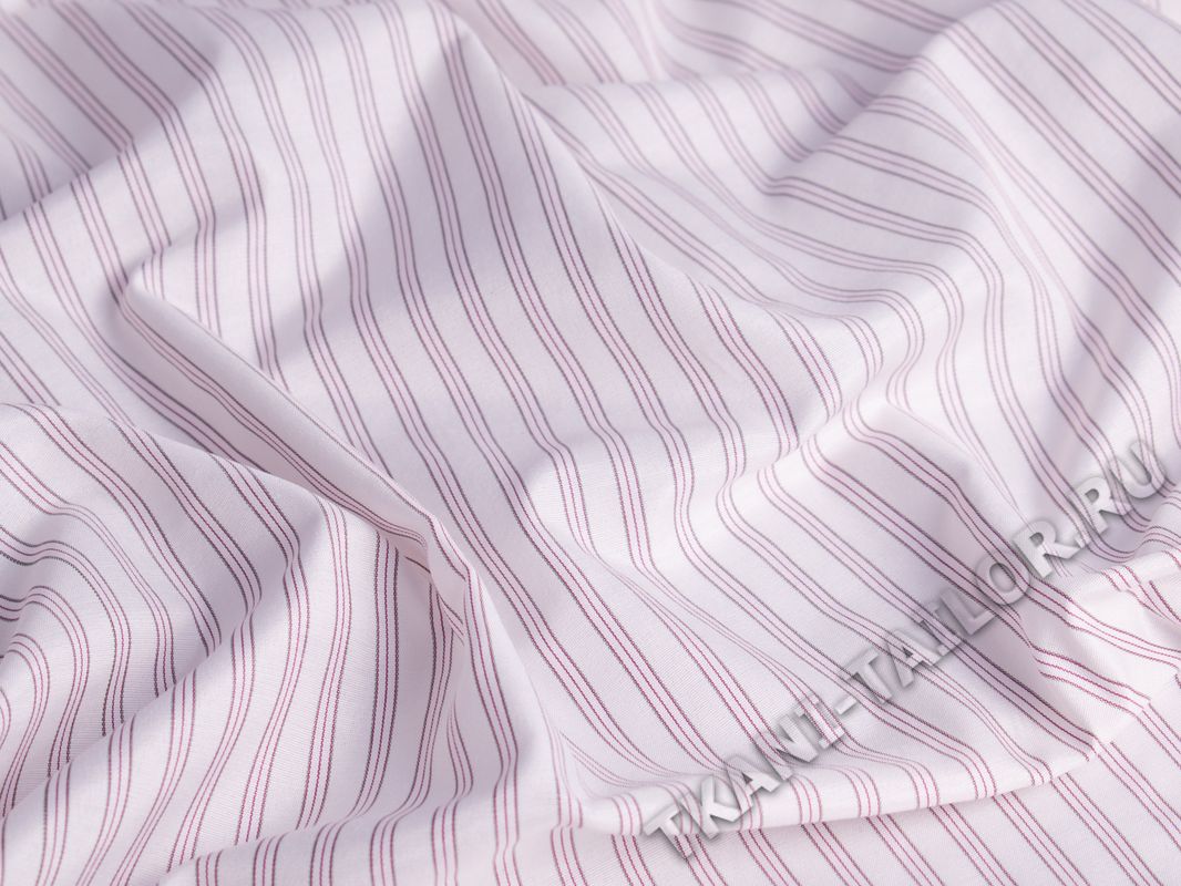 Рубашечный хлопок белый в тонкую розовую полоску - фото 3