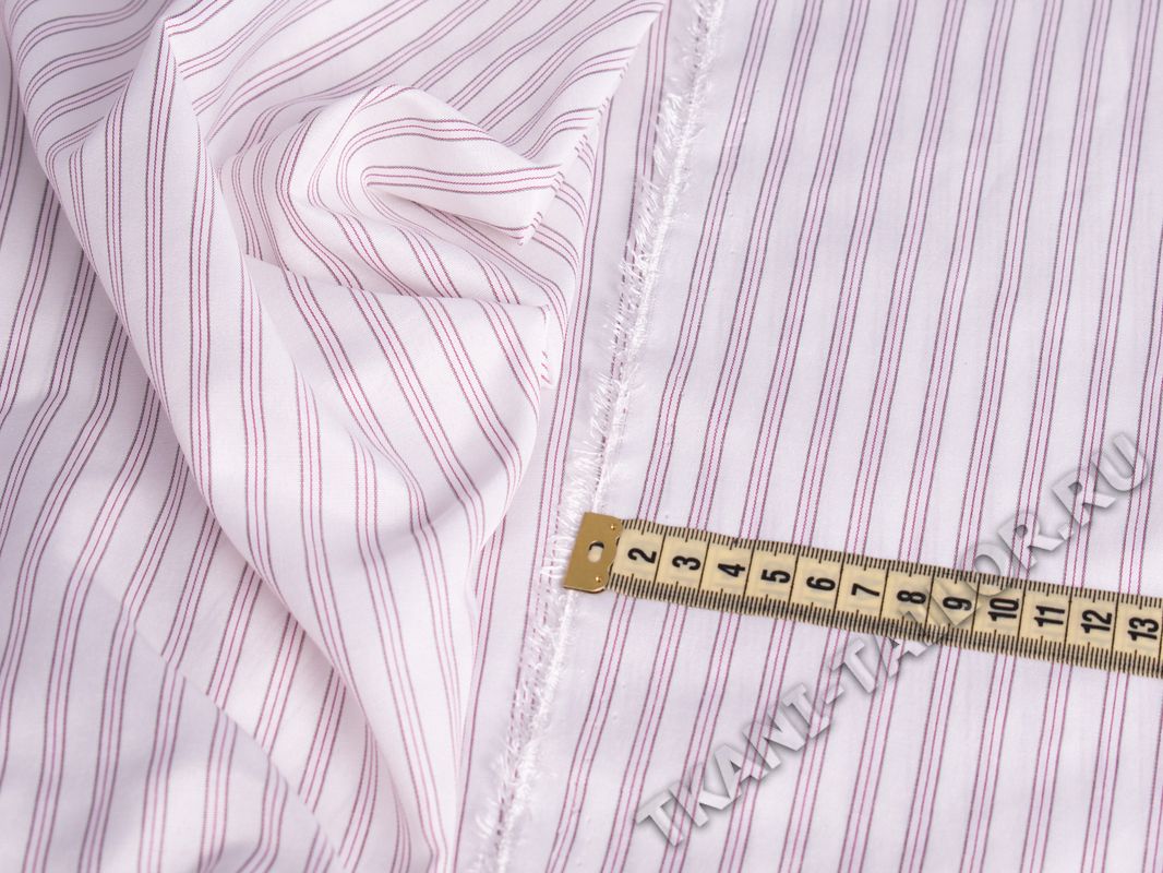 Рубашечный хлопок белый в тонкую розовую полоску - фото 4