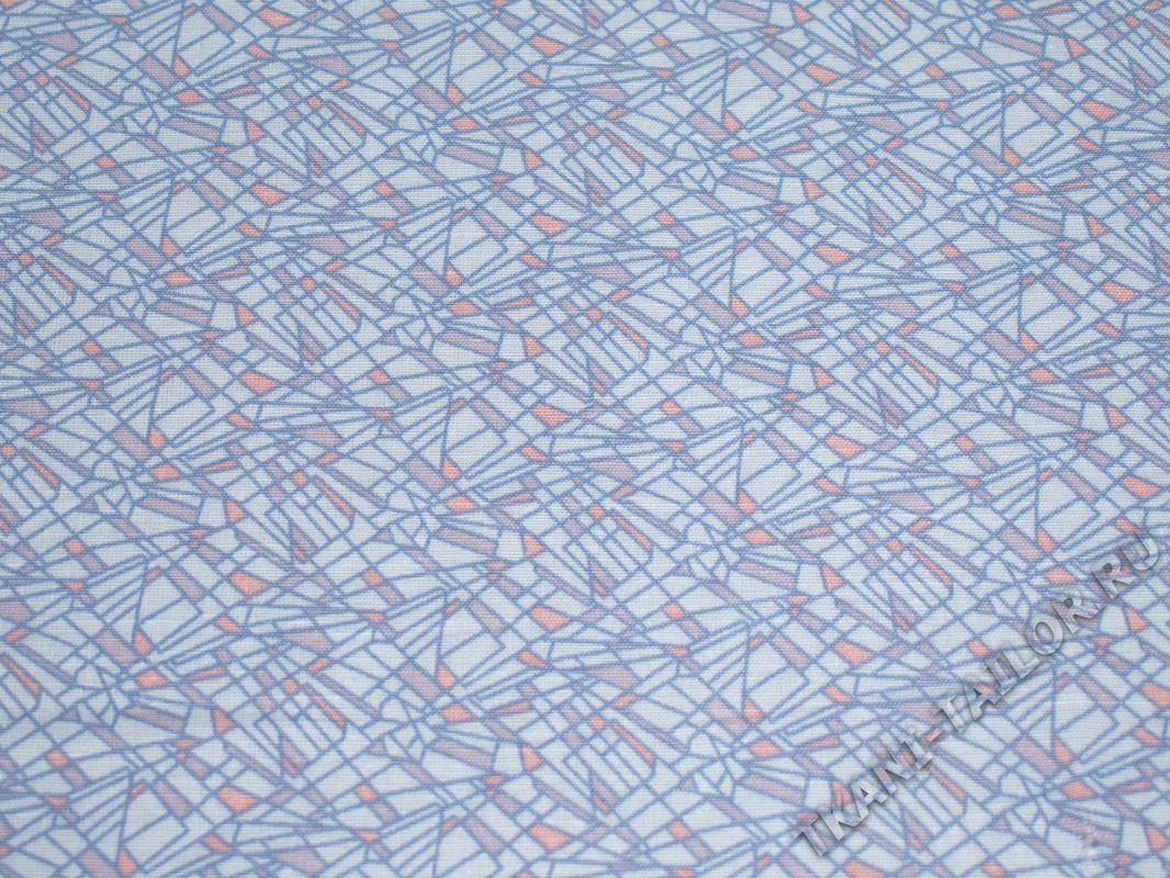 Хлопок со льном голубой абстрактный принт - фото 2