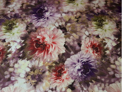 Атласная ткань разноцветный принт цветы