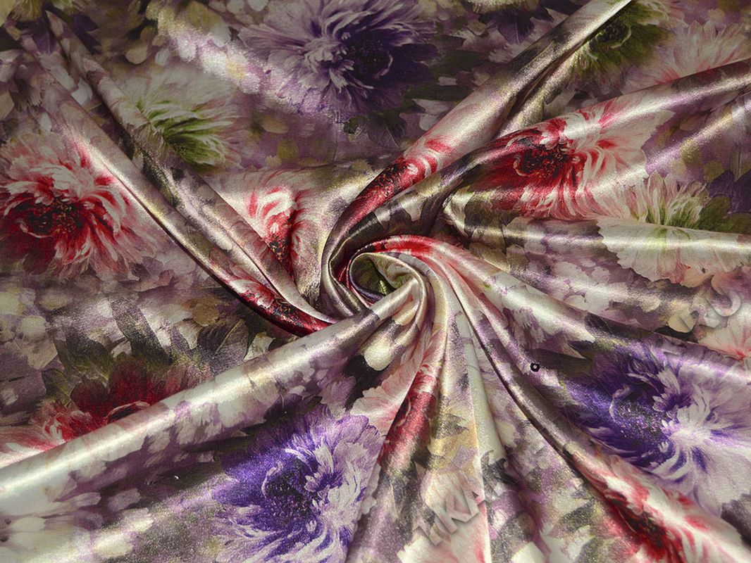 Атласная ткань разноцветный принт цветы - фото 2