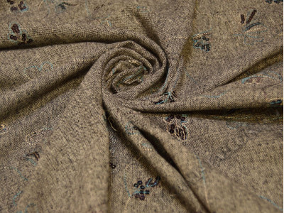 Костюмная ткань серо-бежевая с вышивкой