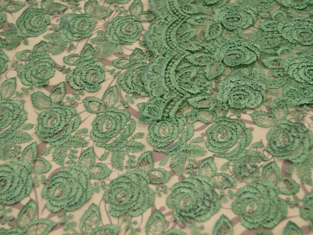 Кружевная ткань зеленая - фото 1