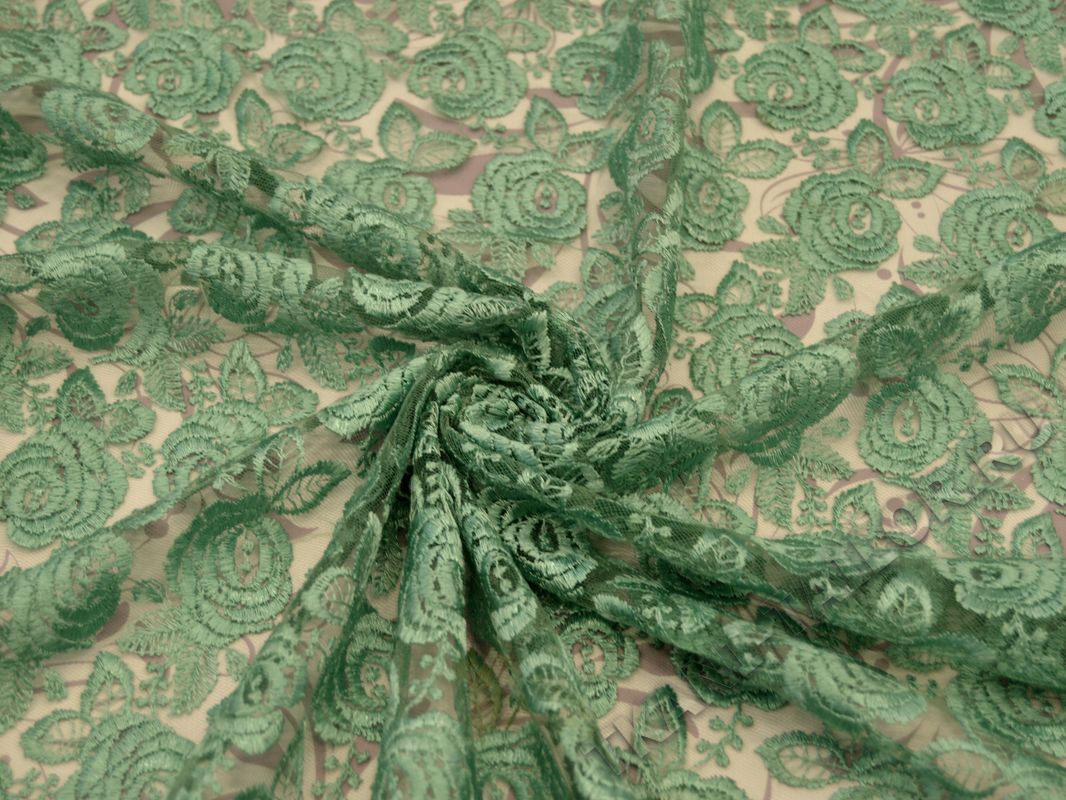Кружевная ткань зеленая - фото 3