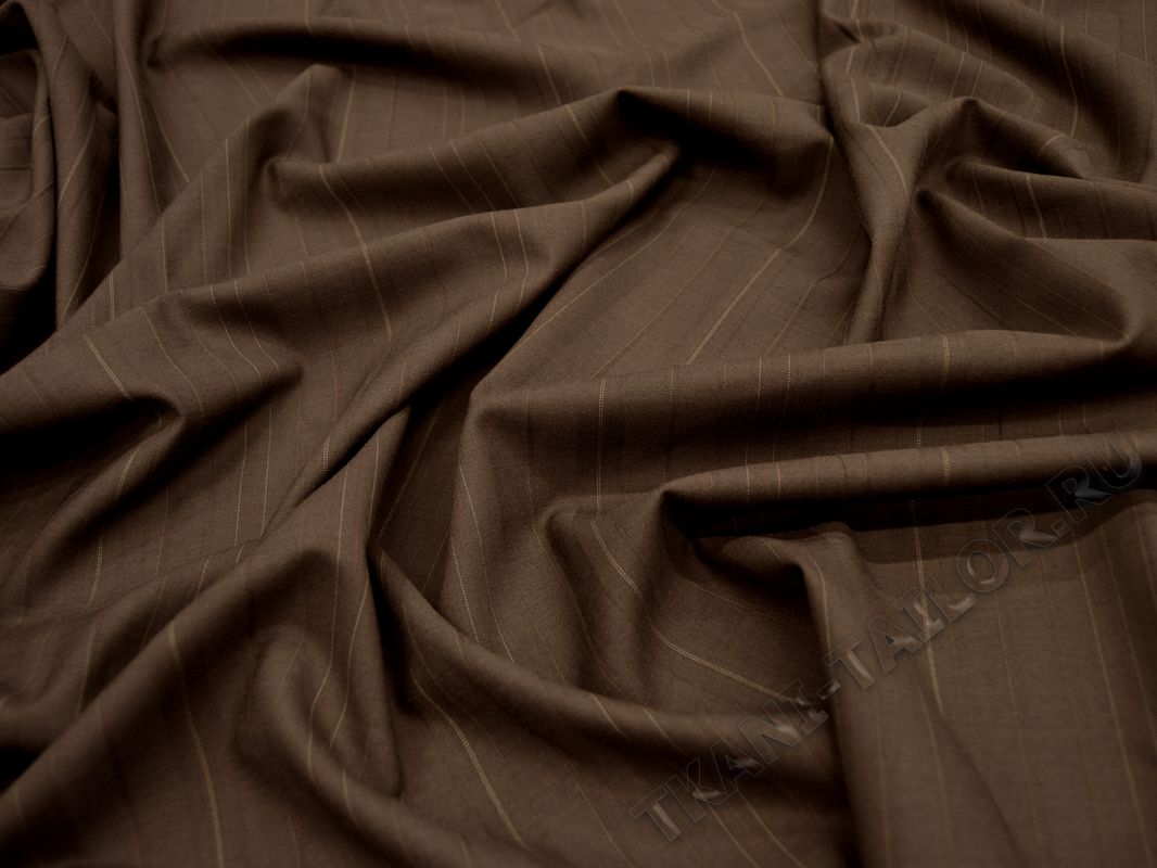 Костюмная шерсть коричневая в тонкаую полоску - фото 4