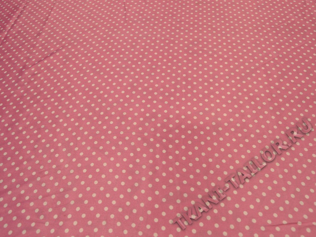 Атлас ткань розовая в горошек - фото 2