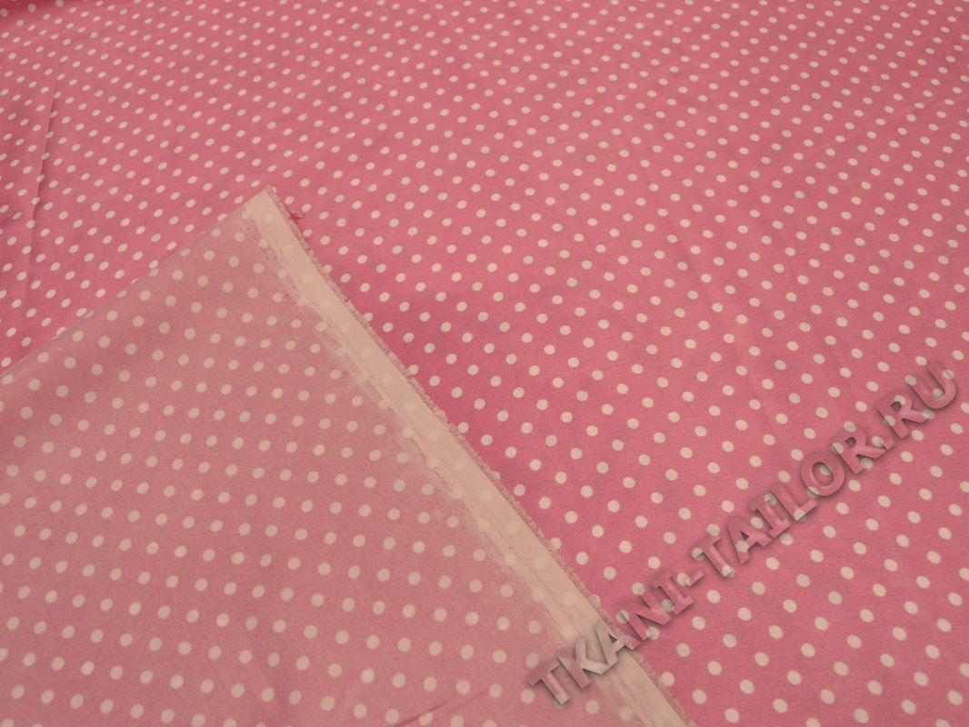 Атлас ткань розовая в горошек - фото 3