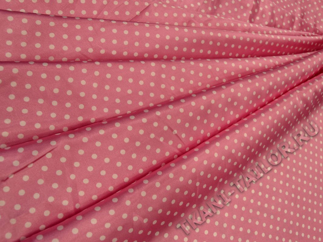 Атлас ткань розовая в горошек - фото 5