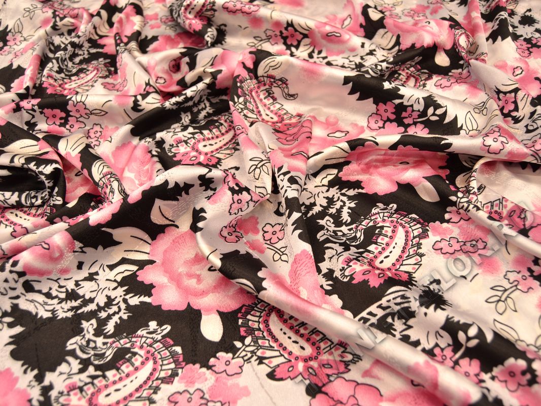 Атлас ткань с розовыми цветами - фото 1