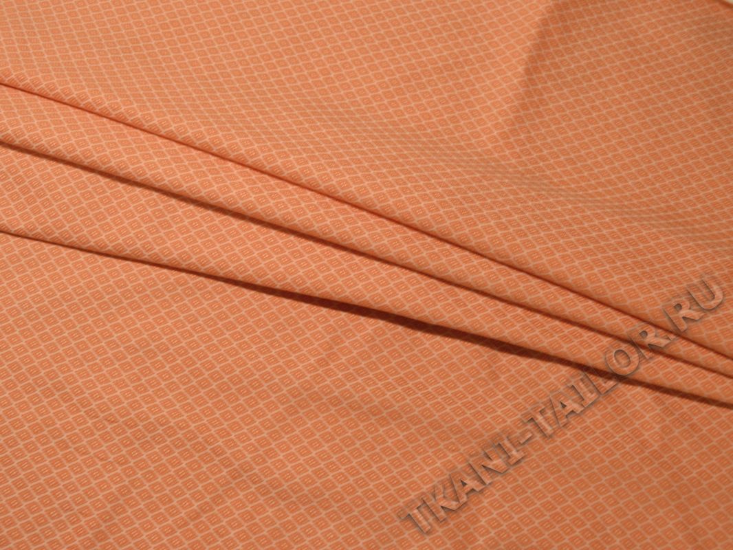 Костюмная ткань оранжевая с геометрическим принтом - фото 1