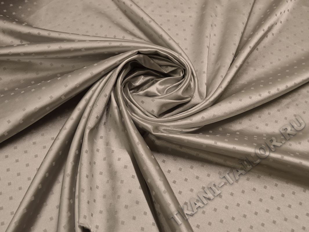 Атлас бежево-серый принт мелкие квадратики - фото 3