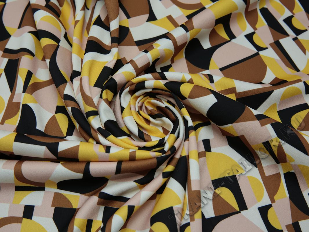 Плательная ткань желто-кричневая геометрический принт - фото 3