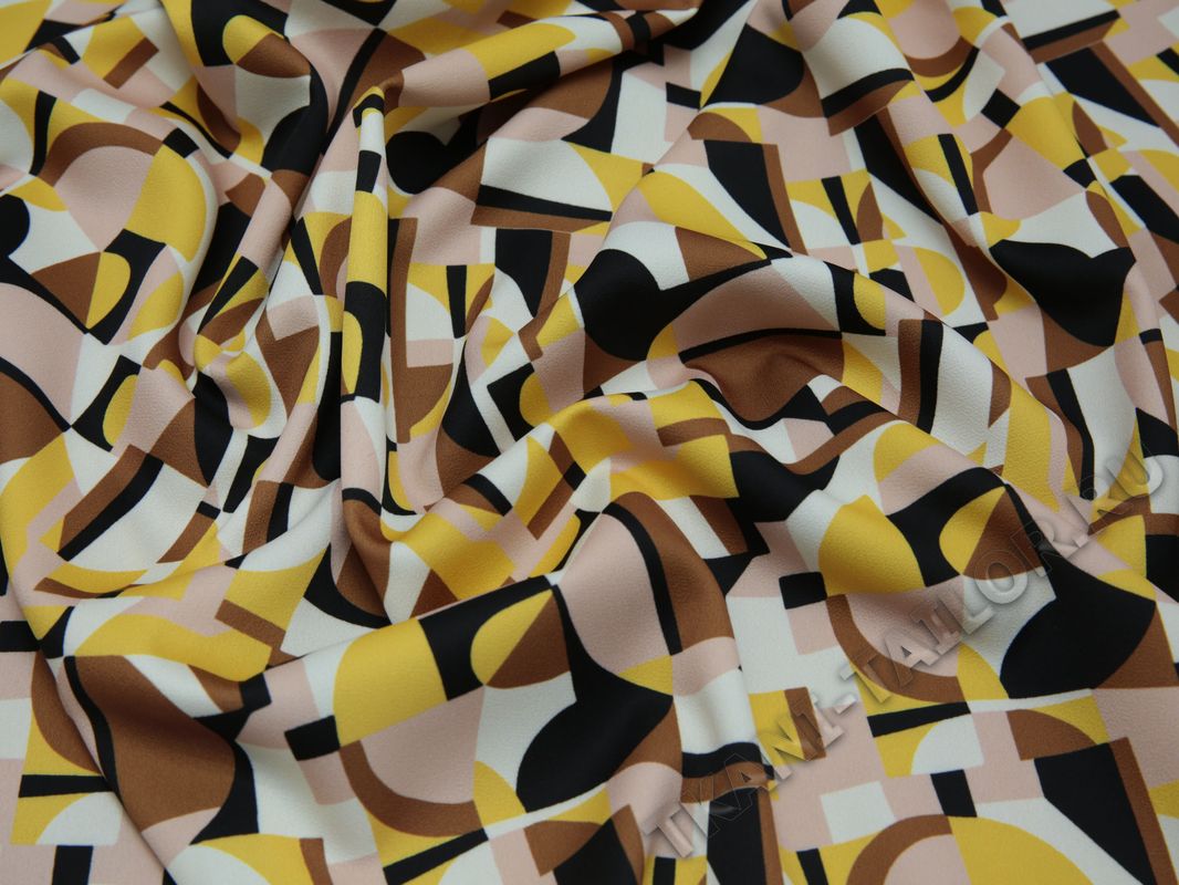Плательная ткань желто-кричневая геометрический принт - фото 4