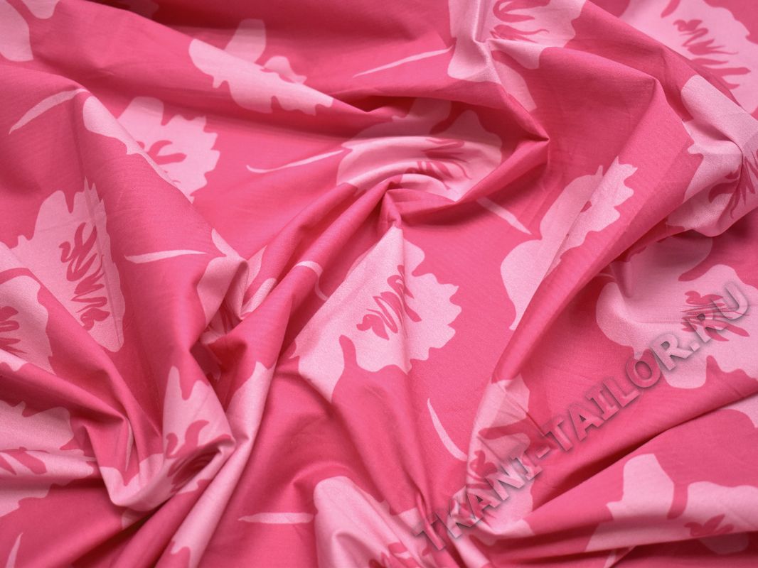 Плательный хлопок розовый цветочный принт - фото 4