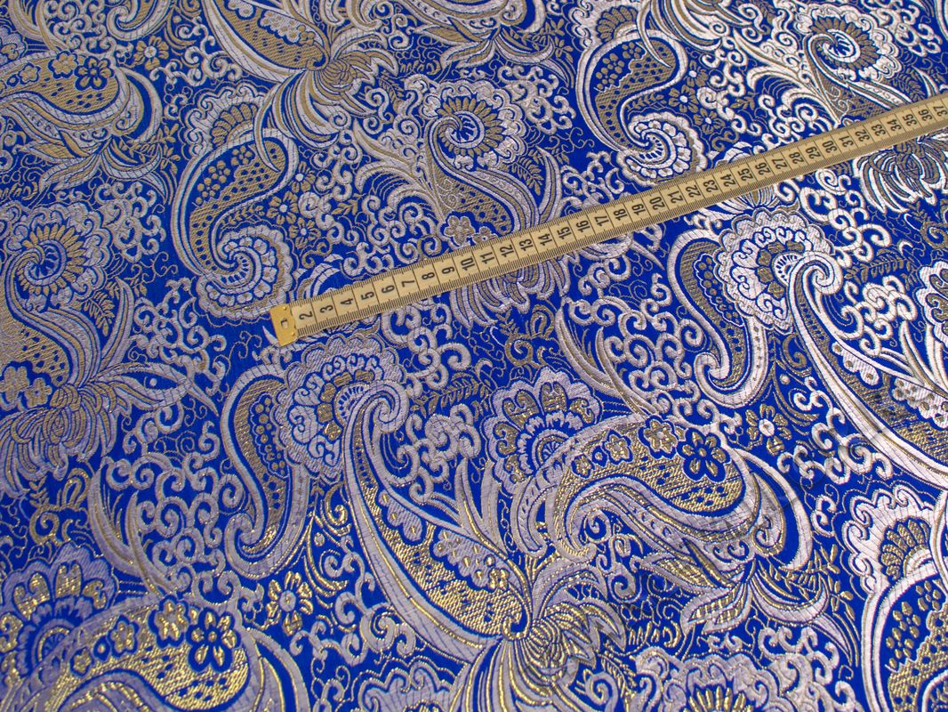 Парча синяя золотой орнамент - фото 3