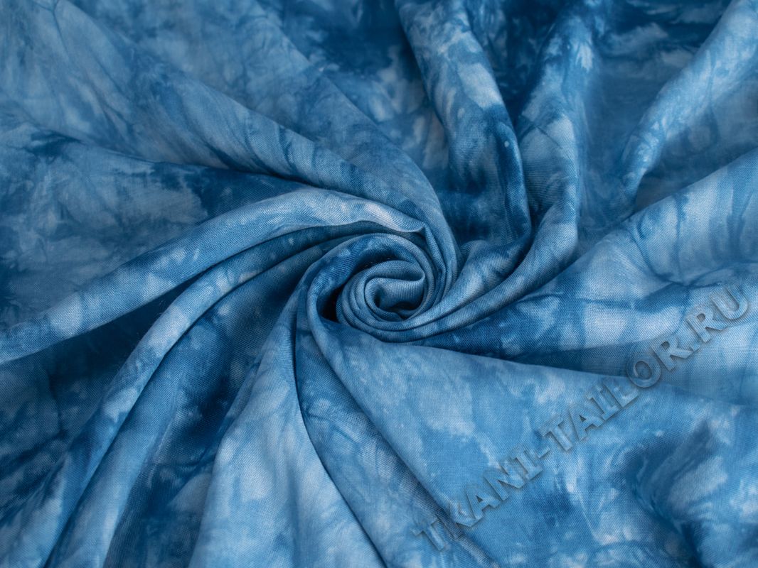 Штапель вискозный сине-голубой принт тай-дай - фото 4
