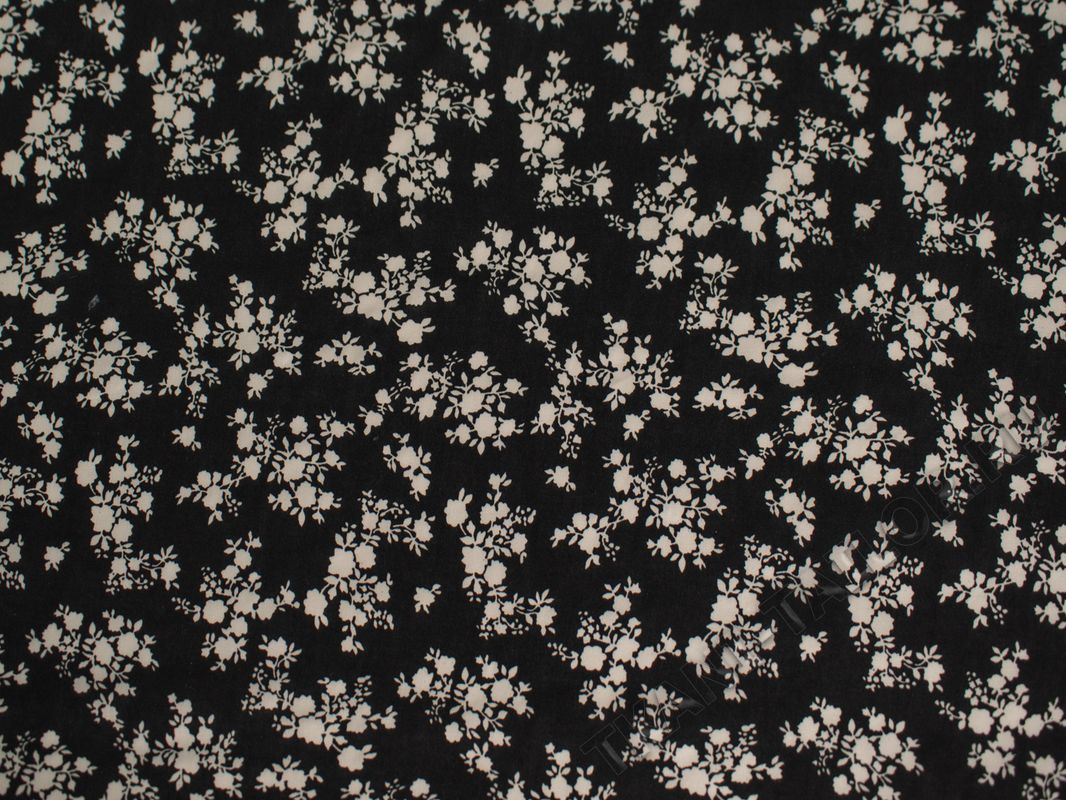 Штапель вискозный черно-белый принт цветы - фото 1