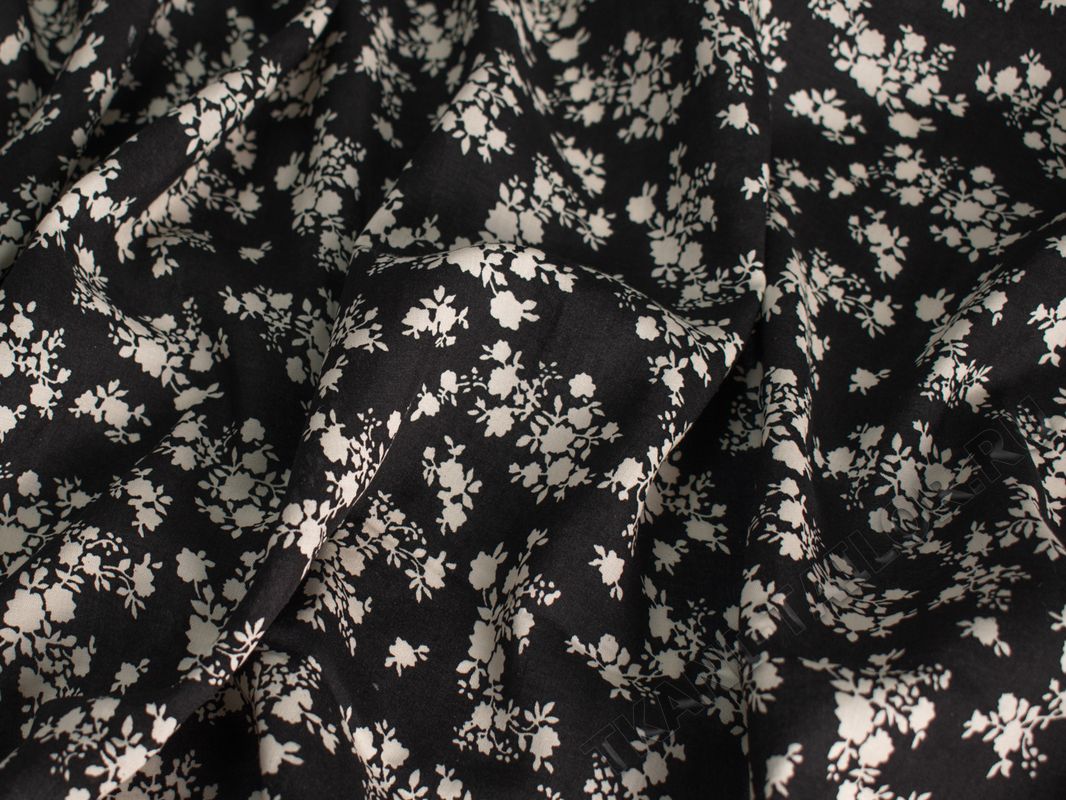 Штапель вискозный черно-белый принт цветы - фото 2