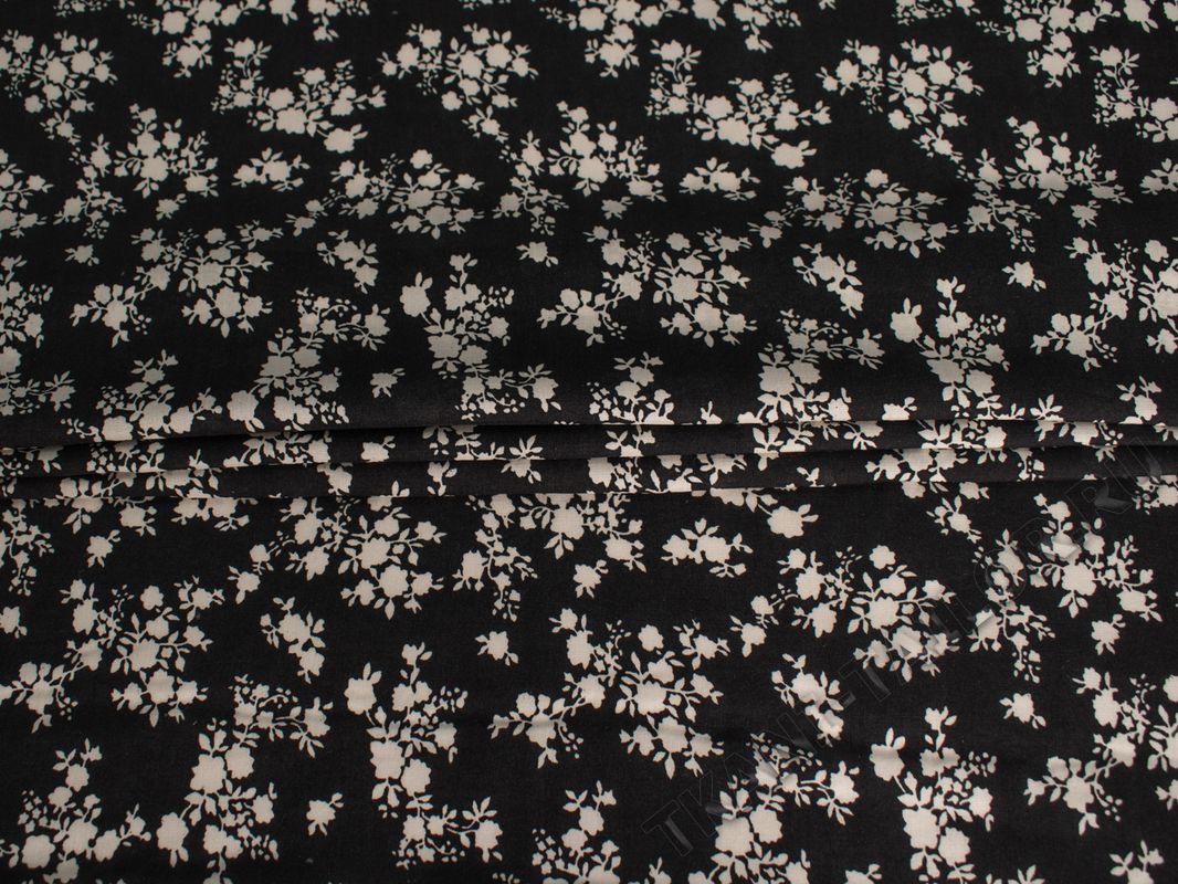 Штапель вискозный черно-белый принт цветы - фото 3