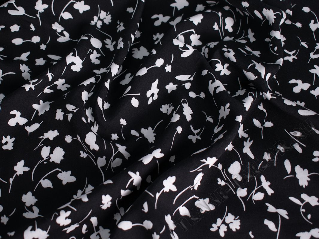 Штапель вискозный черно-белый цветочный принт - фото 3