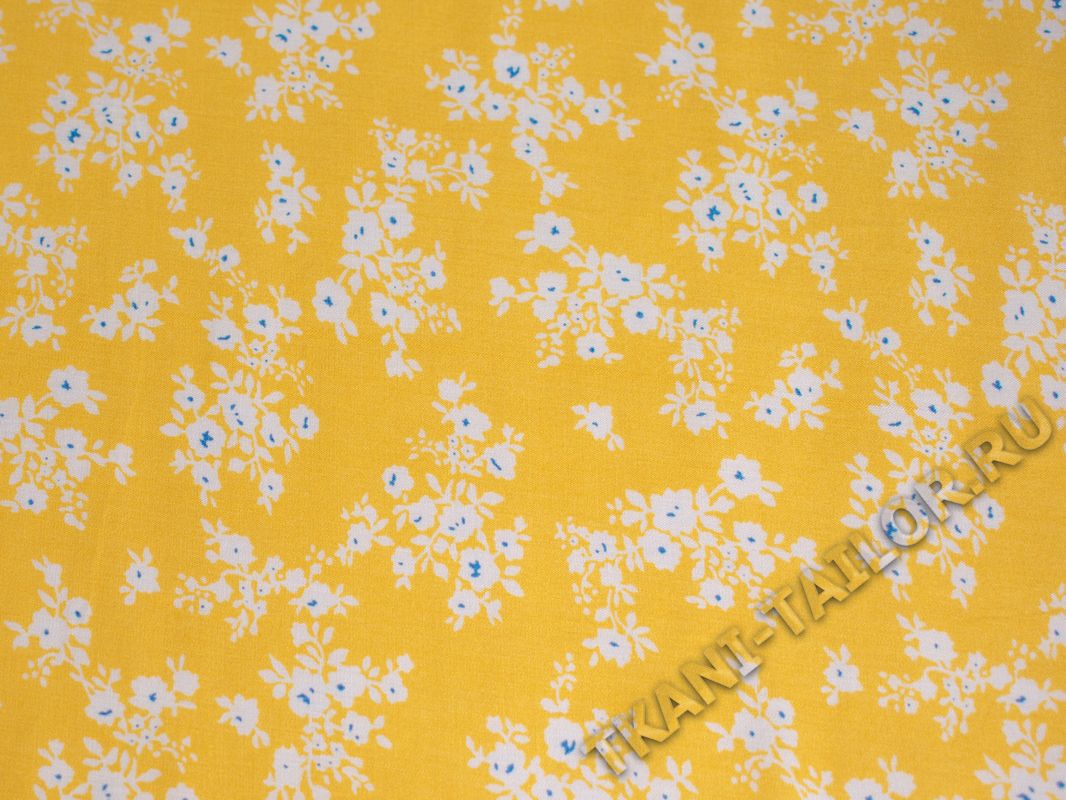 Штапель вискозный желтый белые цветы - фото 2