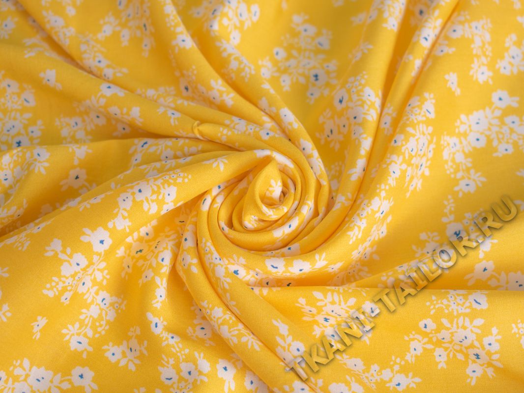 Штапель вискозный желтый белые цветы - фото 4