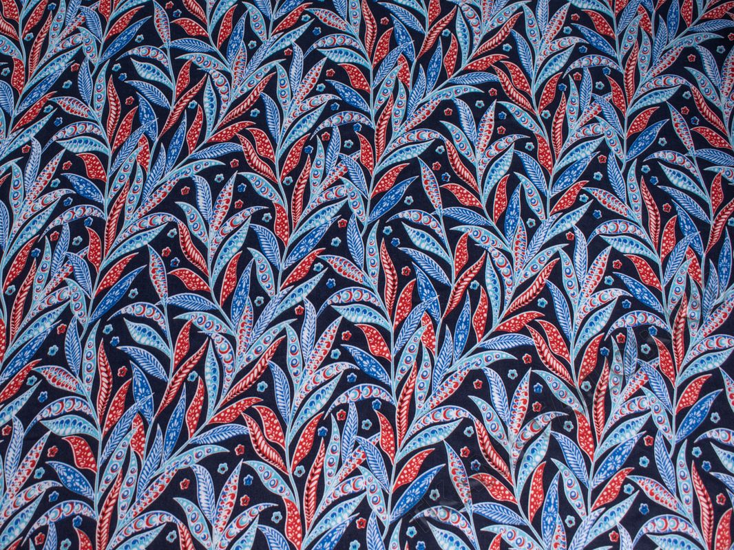 Штапель темно-синий принт листья - фото 1