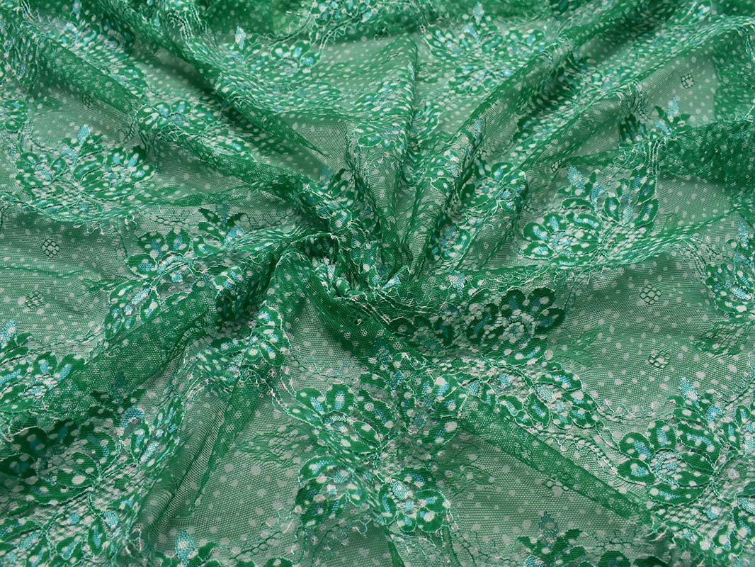 Гипюр зеленый с белым 00050 - фото 1