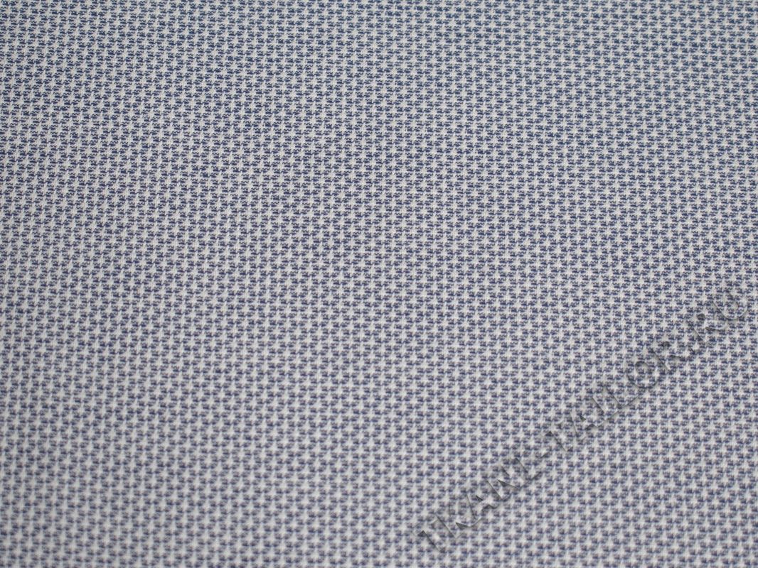 Костюмный жаккард белый с синим принтом - фото 2
