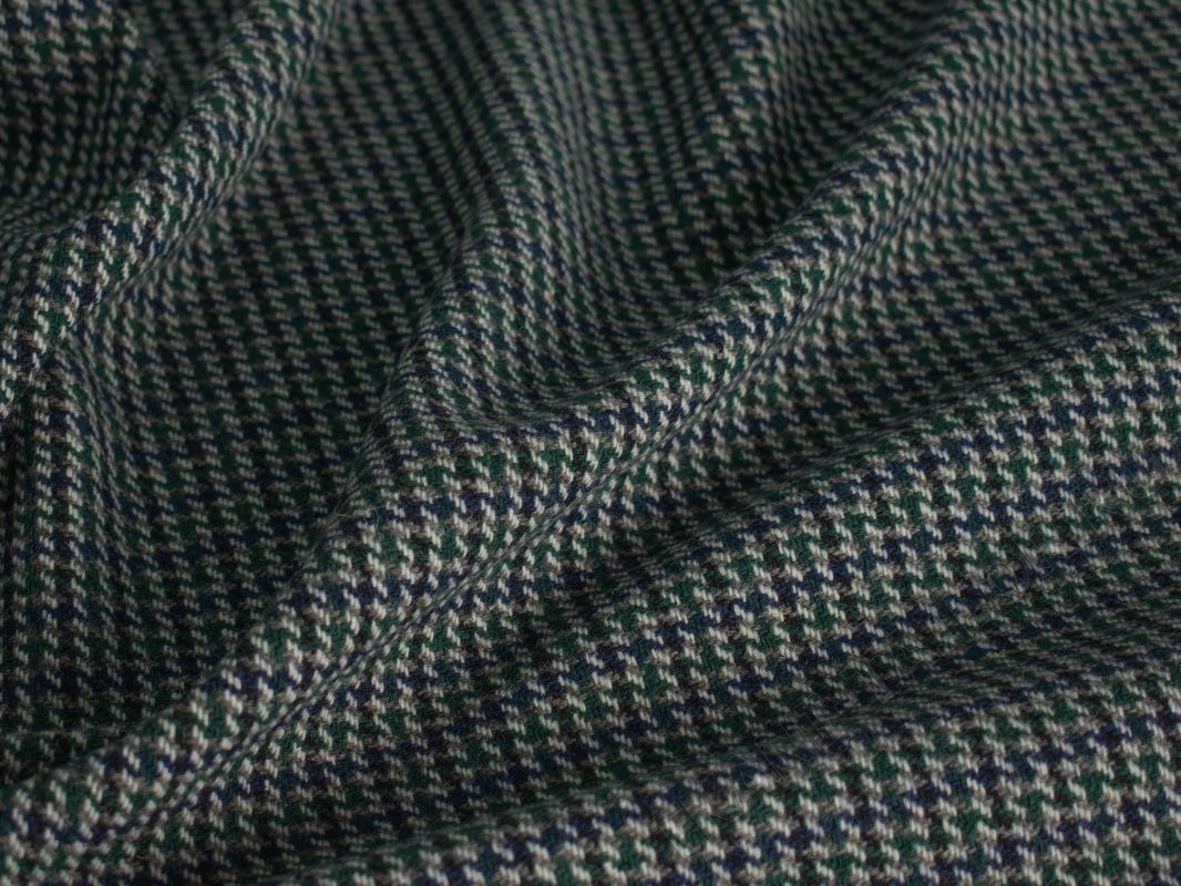 Пальтовая ткань серо-зеленая принт гусиная лапка - фото 3