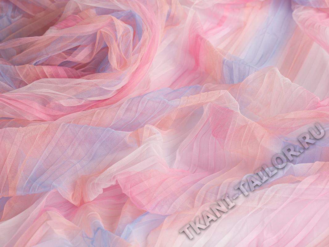 Сетка стрейч гофре розовоголубой градиент - фото 3